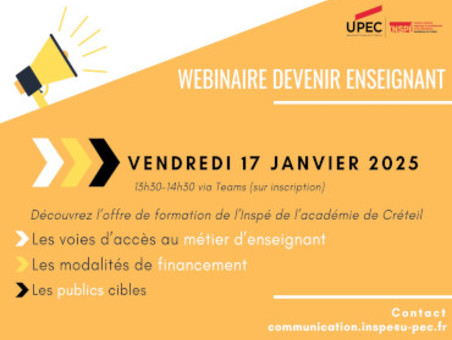 Webinaire DEVENIR ENSEIGNANT avec l'INSPE Créteil