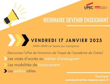 Webinaire DEVENIR ENSEIGNANT avec l'INSPE Créteil